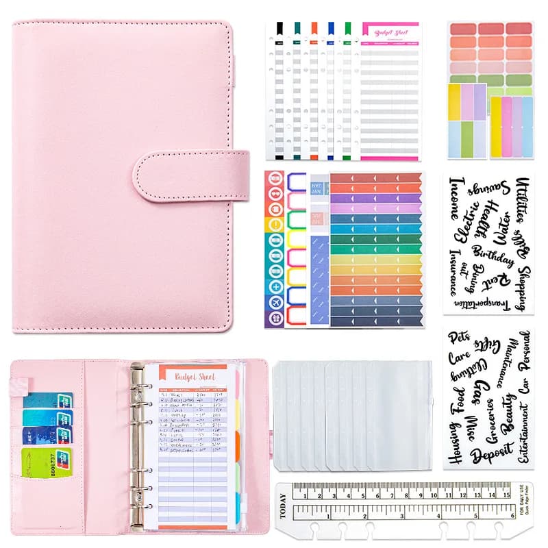 Raccoglitore A6 con Cerniera, Inserto per Quaderno in Pelle PU Pastello, Portafoglio Ricaricabile per Contanti, Organizer Planner per Donne e Uomini