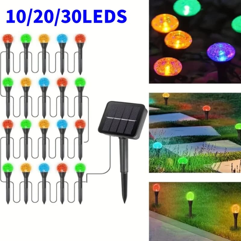 10-30 LED Luci da prato a sfera solare Luce da percorso solare impermeabile per la decorazione di illuminazione da giardino per cortili all'aperto