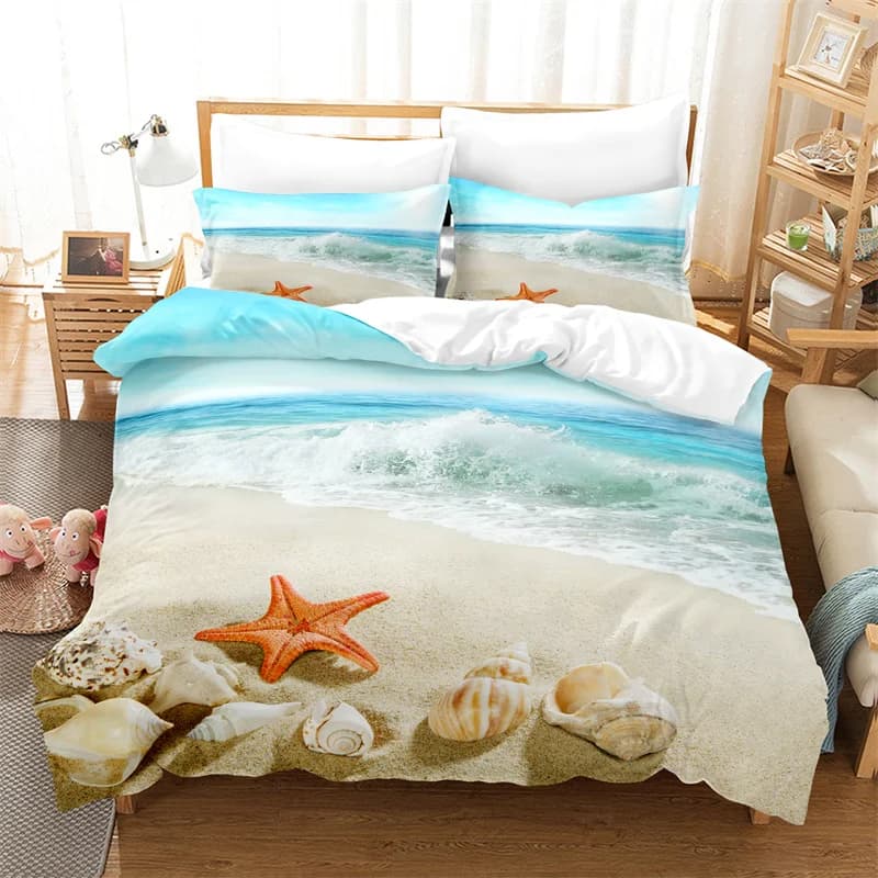 Set copripiumino stella marina oceano, spiaggia Set biancheria da letto al mare Set copripiumino letto queen size Set biancheria da letto per arredamento camera da letto per ragazze e ragazzi