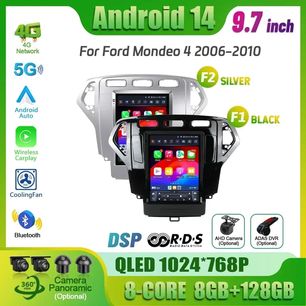 9.7 pollici Per Ford Mondeo 4 MK4 2006-2010 Android 14 Wireless Carplay Autoradio Multimediale 4G GPS CarPlay Schermo di Navigazione