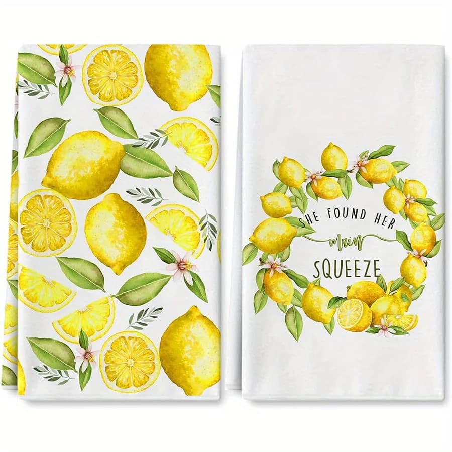 2Pcs, Lemon Wreath Kitchen Towels, 40Cm*60Cm Towel Set, Best Kitchen Towels, Super Absorbent Soft Cleaning Cloth, Cooking and Baking Tea Towels, Hand Towels, Cleaning Cloths, Dishcloths, Kitchen Decor, Living Room Decorations, Kitchen Essentials, Home Essentials