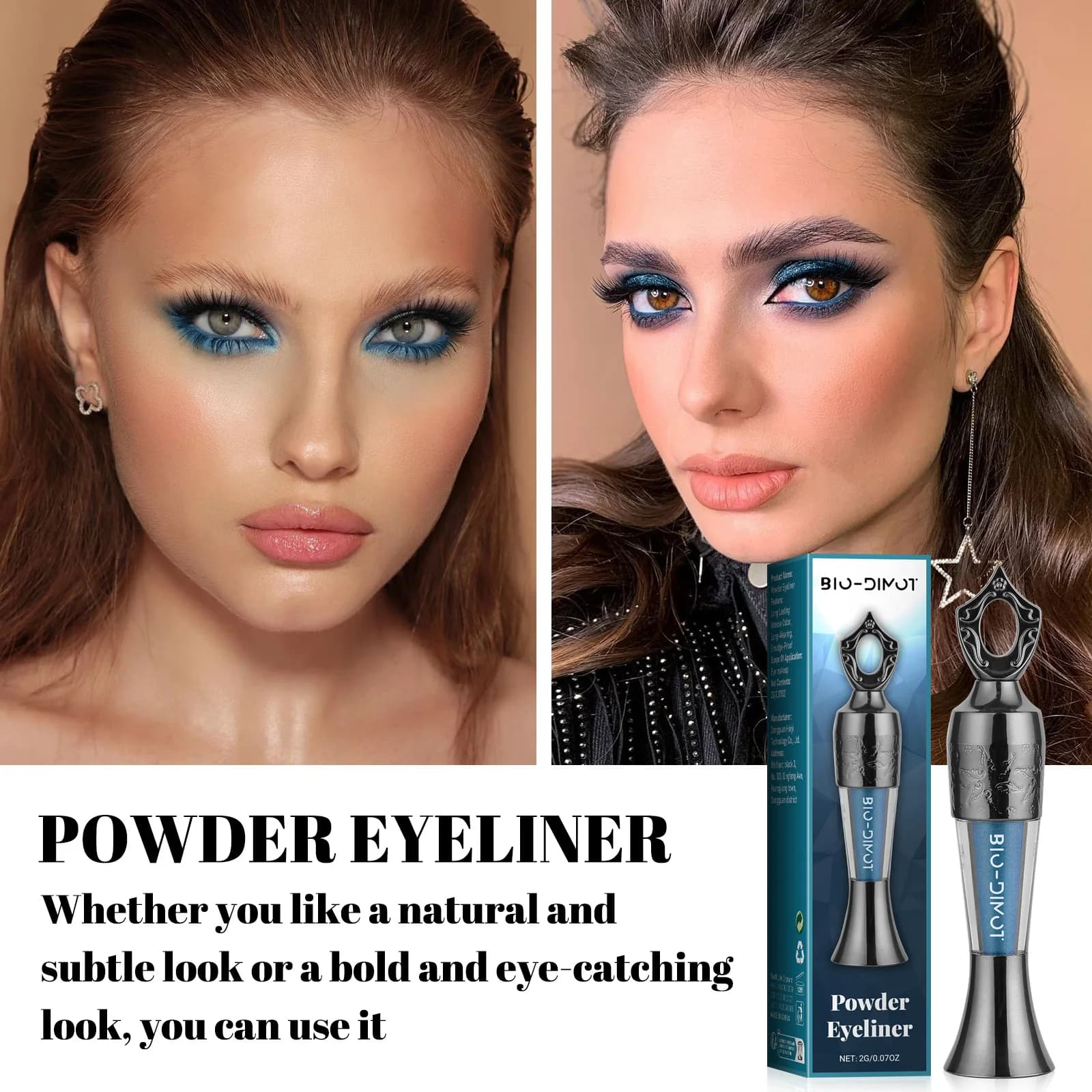 BIO-DIMOT Eyeliner powder blue: long-lasting eye makeup, drooling proof, intense color for swimming, parties and daily use (2 g)