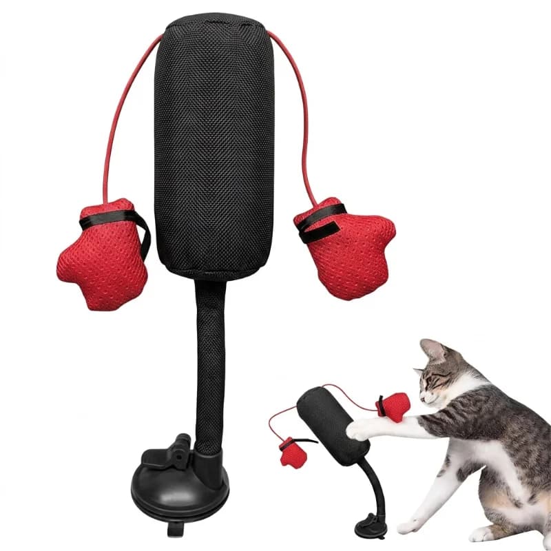 Suction Cup Cat Punching Bag Interactive Toy Elastic Spring Vertical Kitten Boxing Play Toy With Hanging Gloves Flexible Cat Toy