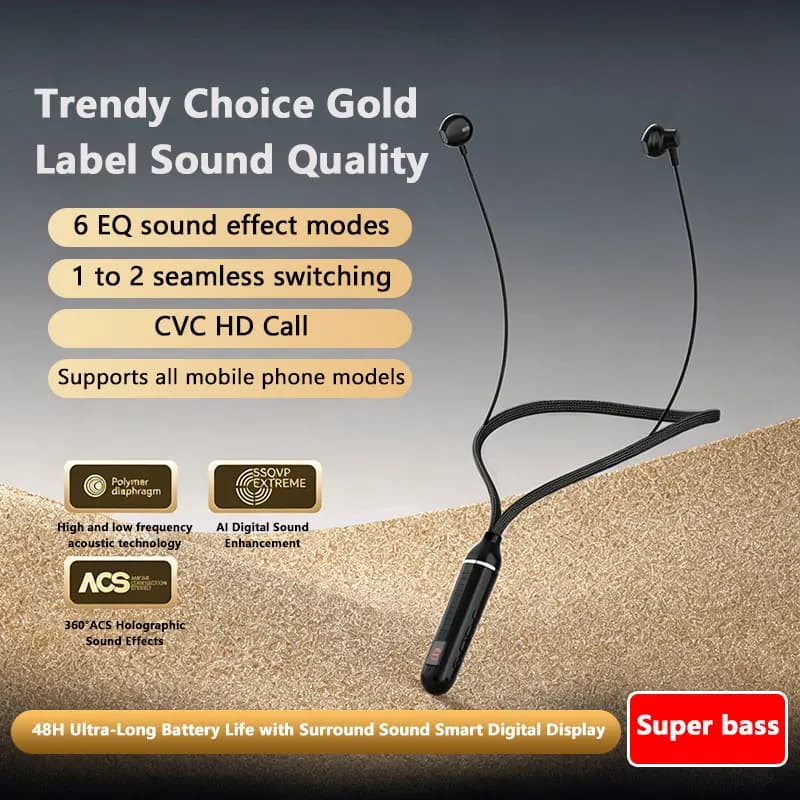 Wireless Bluebooth Earphones Neckband Headphones Gaming LED Display Stereo Sports Headset Halter Waterproof Magnetic Earbuds