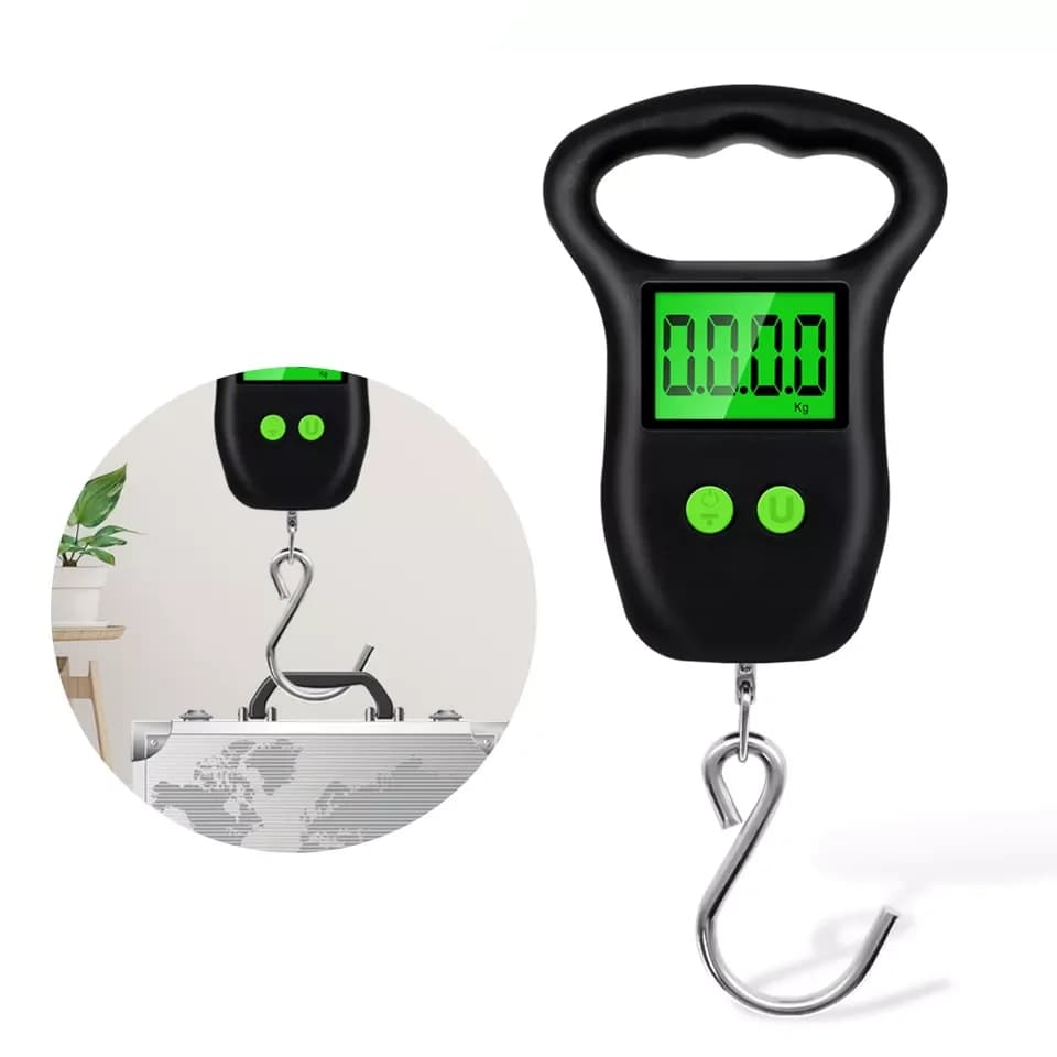Bilancia Digitale Portatile a Forma di Bilancia per Pesce con Display LCD, 50kg/10g, con Metro a Nastro per Valigie e Pesca