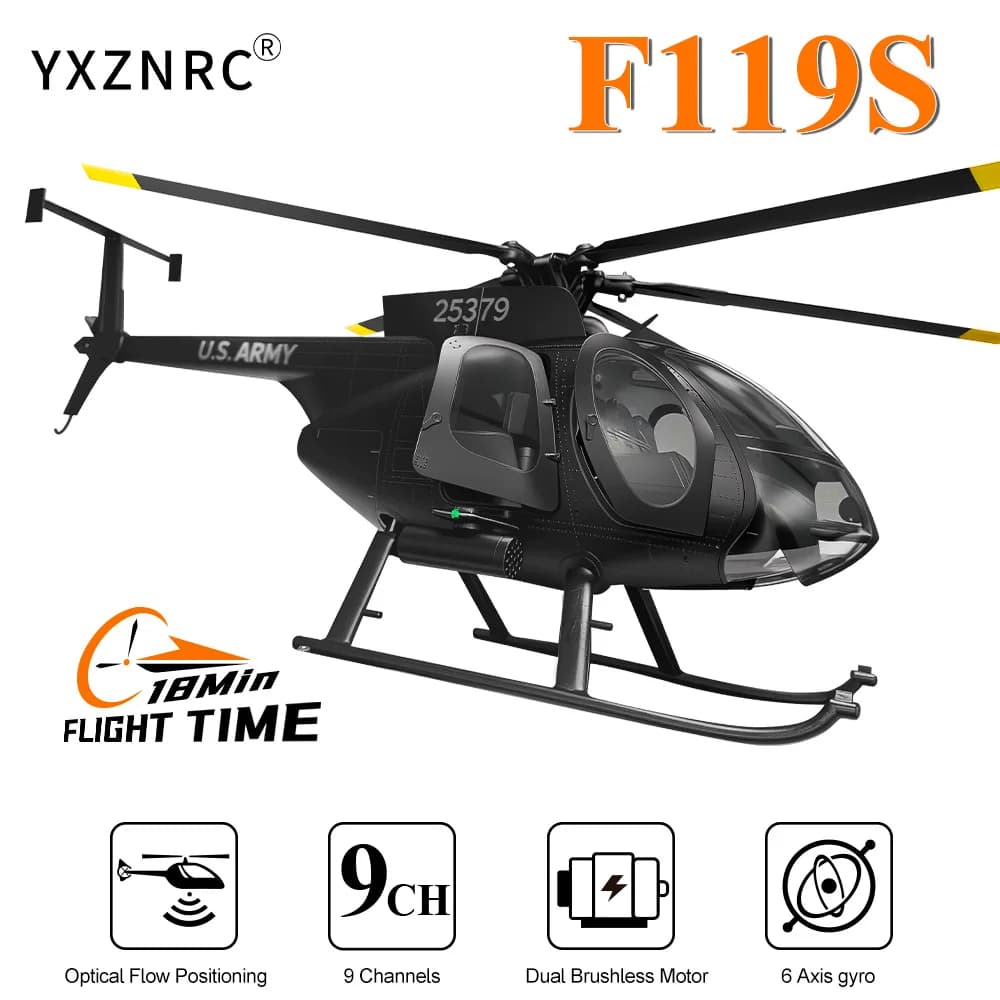 YUXIANG F119S(MD500) Elicottero 9CH GPS 1/16 Flusso ottico + LiDAR TOF/Altitudine Doppio Brushless 350m 18Min Fight RC Aereo