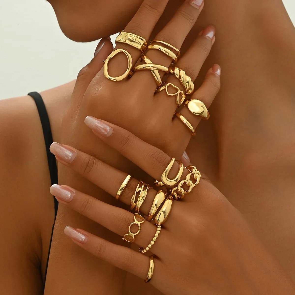 European and American light luxury open ring women's love personality niche design ring set versatile jewelry