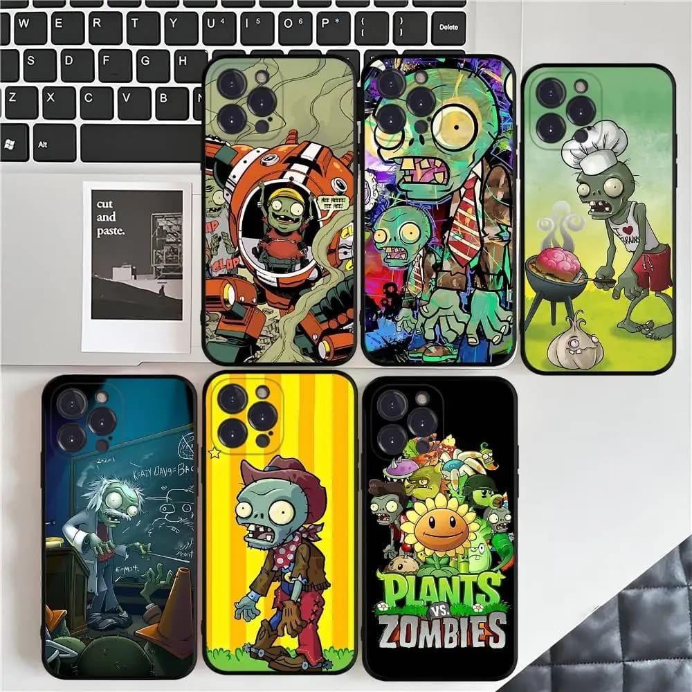P-Plants-vs Cartoon Z-ZombieS Phone Case For IPhone 17 Air 16 15 14 Plus 13 12 Mini 11 Pro Max Black Cover