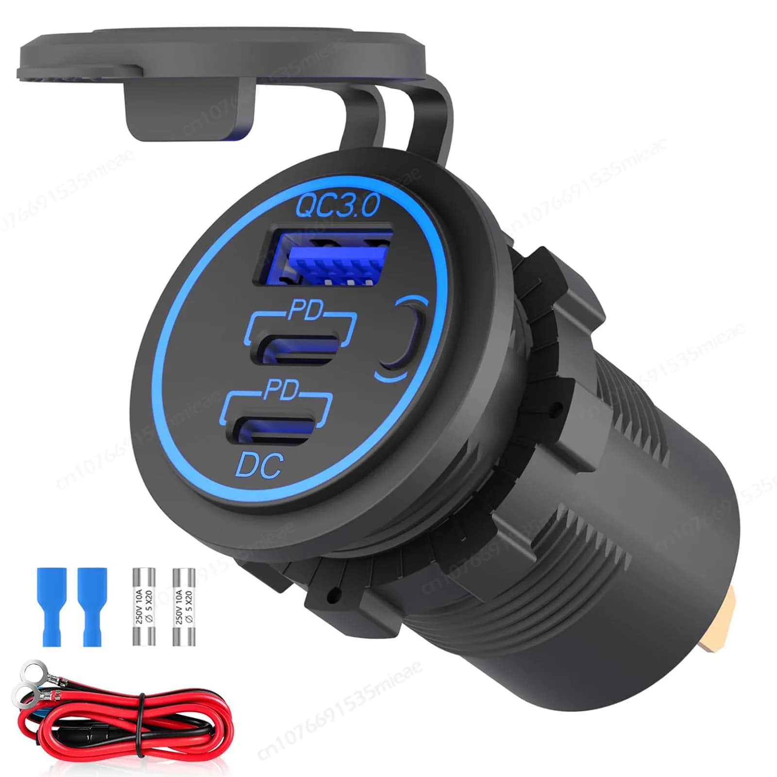 Presa USB 78W 12V impermeabile doppia porta di ricarica PD3.0 e ricarica rapida 3.0 con interruttore di alimentazione per moto ATV per camion marino RV