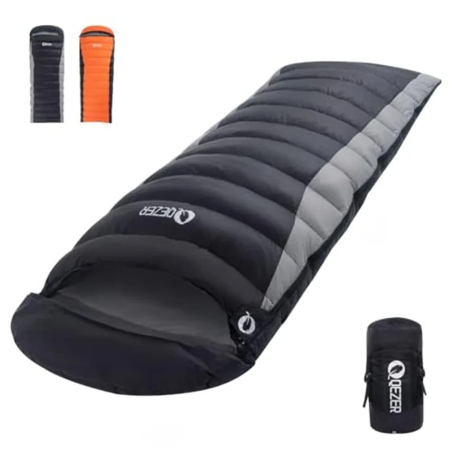 Sacco a pelo da backpacking per adulti: imbottito in piuma, 600 fill power, nero, ultraleggero e compatto per climi freddi e tutte le stagioni