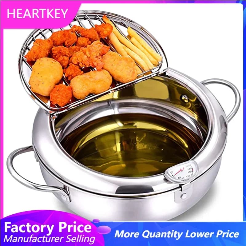 Fryer Pot with Thermometer Tempura Fryer Pan Kitchen Deep Frying Pot With Oil Drain Rack Kitchen Utensils Cookware