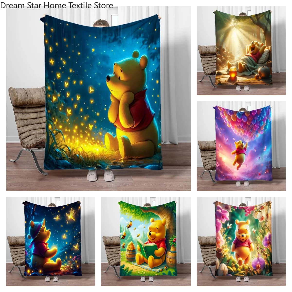 Coperte in morbida flanella Winnie The Pooh, coperte calde e confortevoli per picnic, letto, divano, casa, camera da letto, viaggio, regalo