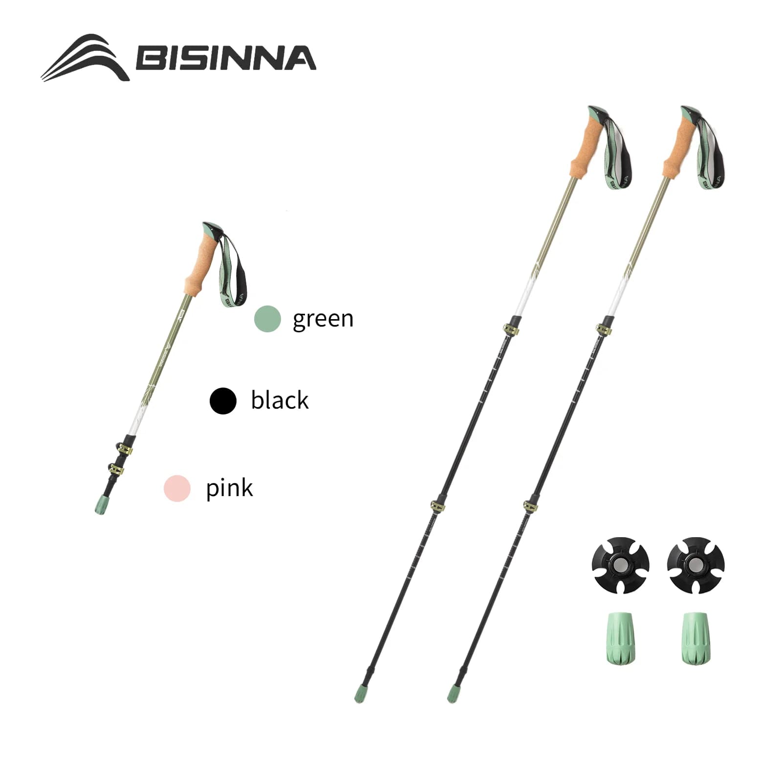 BISINNA 2PCS Trekking Poles Portable 3Section Telescopic Pole Backpacking Aluminum Travel Hiking Sticks