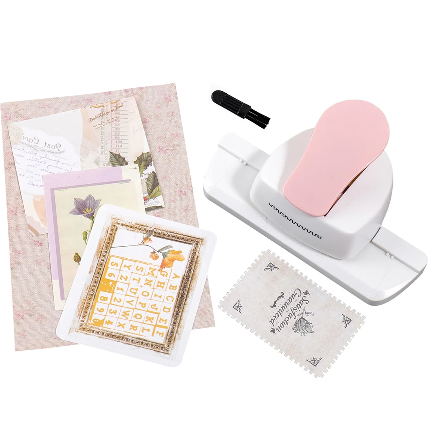 Strumento creativo per l'incisione su carta a forma di timbro, punzone per bordi di quaderni, decorazione per album fotografici e biglietti d'auguri, anche con perforatore rosa alla moda.