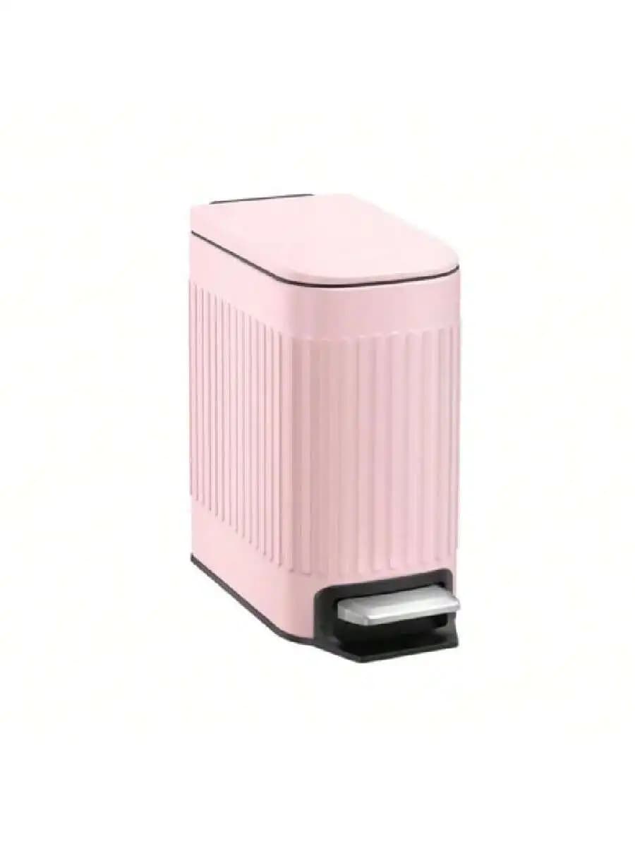 Slim Bathroom Trash Can With Lid Soft Close 6L Stainless Steel Step Pedal Wastebasket For Toilet Office Bedroom Pink