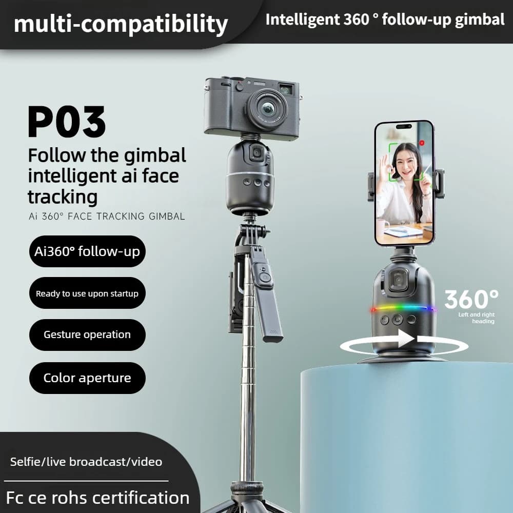 P03 Mobile Desktop Follow up PTZ Intelligent AI Face Tracking 360 ° Fully Automatic Photography PTZ Selfie Stick