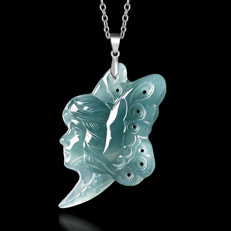 S925 Silver Natural Blue Water Jade Butterfly Fairy Pendant Necklace Real Carved Charm Jadeite Jewelry Fashion Amulet Gift Women