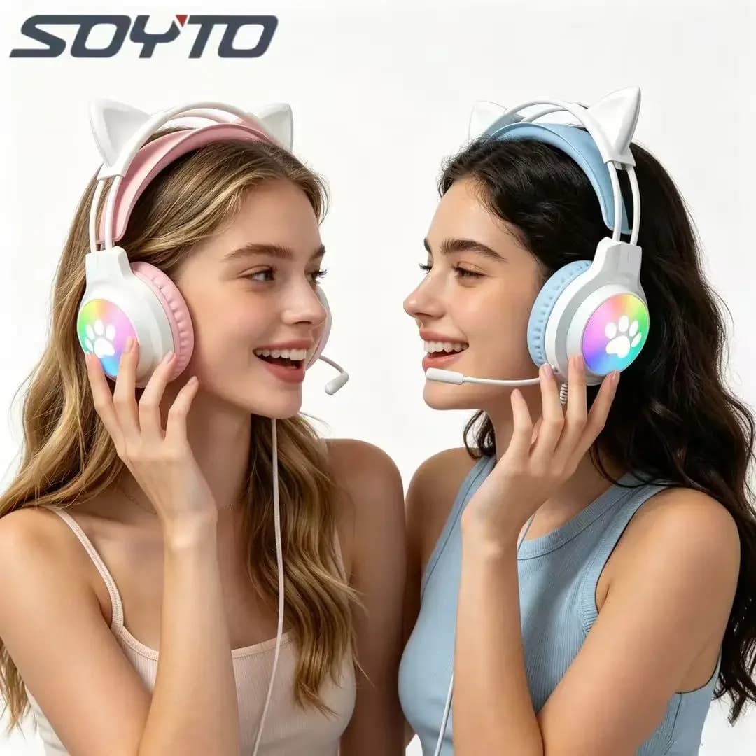 SOYTO Cuffie da Gaming Cablate Luminose con Microfono, Design Elegante, Over-Ear per PC, Laptop, Streaming e Gaming