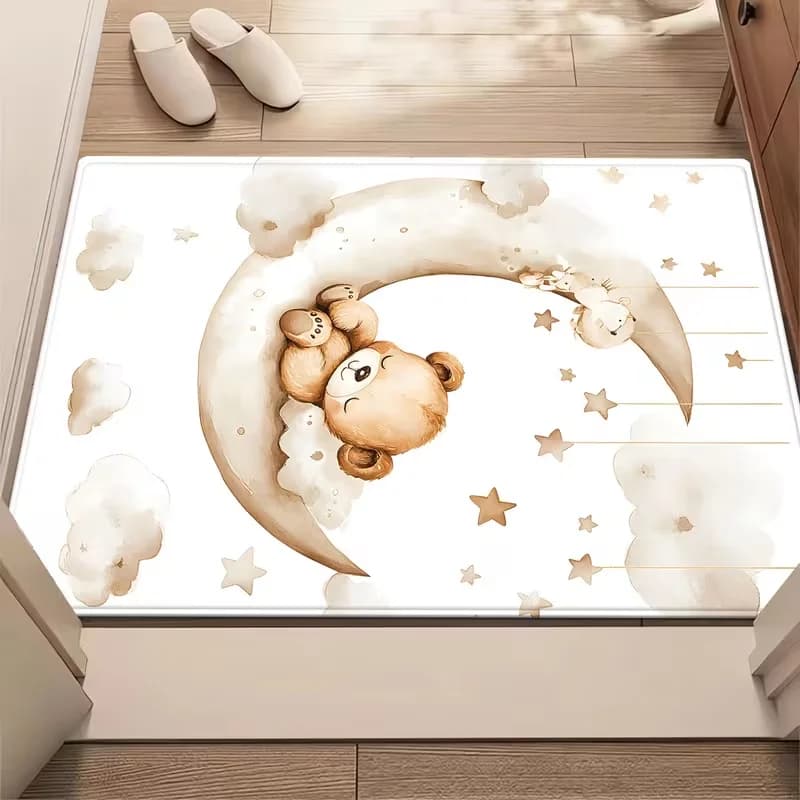Tappeto stampato Moon Bear Adventure per la porta, tappeto per la cameretta dei bambini, tappetino di benvenuto, tappeto per l'ingresso del soggiorno, tappeto per ufficio, decorazione per la sala giochi e la cameretta dei bambini
