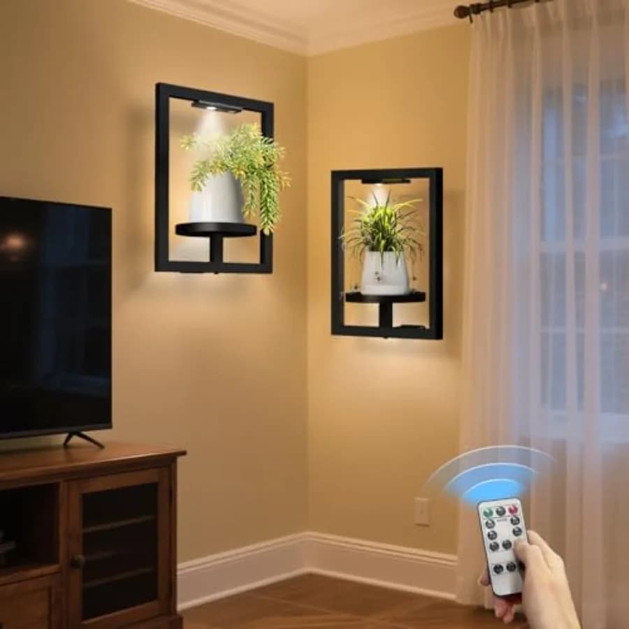 Set di 2 Supporti da Parete per Piante con Cornice, Mensola Moderna in Metallo per Piante da Finestra, Supporto Fluttuante per Piante da Interno ed Esterno