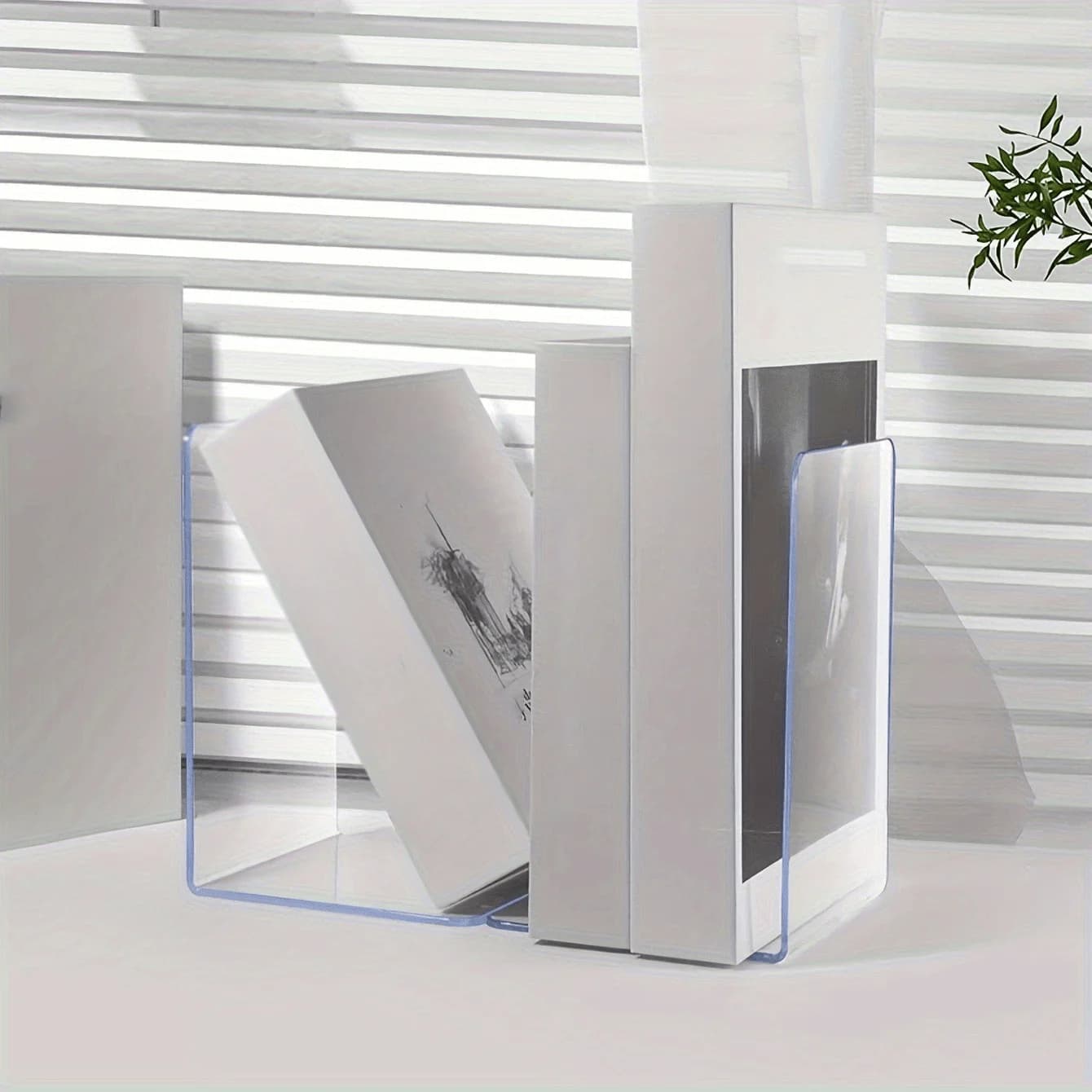 2 reggilibri in acrilico - Organizzatore da scrivania trasparente a forma di L, scaffale per ufficio e casa, espositore per libri