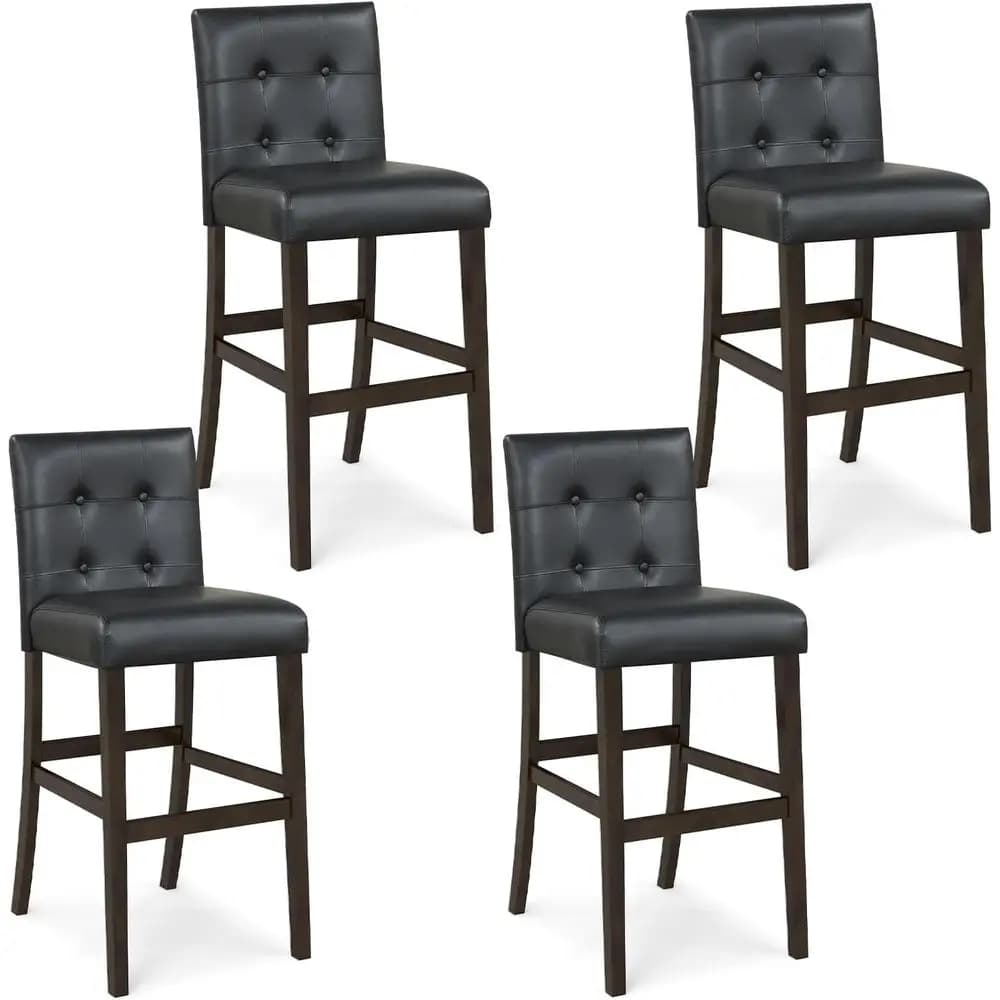 Set di 4, 26 Sgabelli da Bar Imbottiti con Schienale, in Pelle PVC Trapuntata, Sedie Altezza Bancone, Gambe in Legno Massello (2, 26)