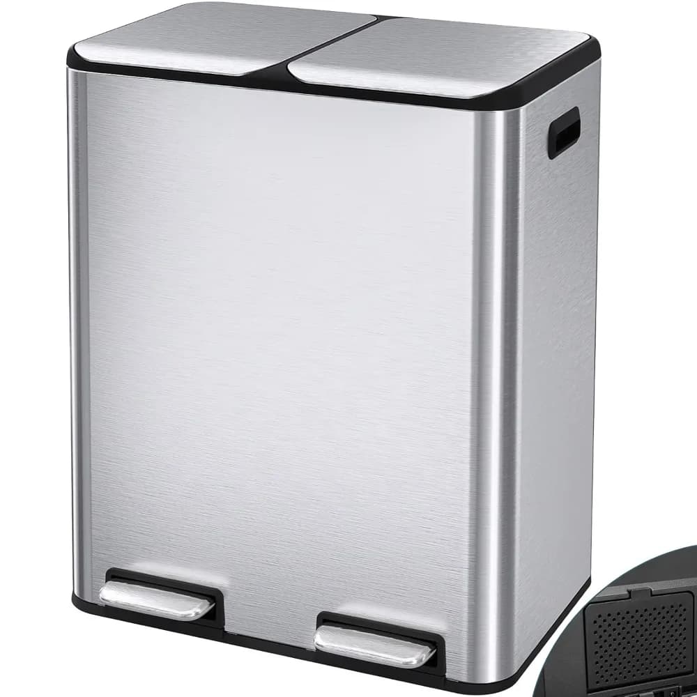 Pattumiera doppia da 16 galloni con/2 scatole integrate per il controllo degli odori, pattumiera da cucina a mani libere, pattumiera per riciclo