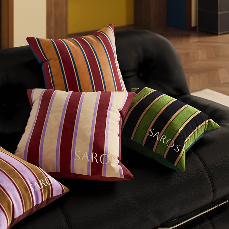 Decorative pillow lining with patchwork velvet zipper for sofa bed, striped pillowcase, light luxury home decoration