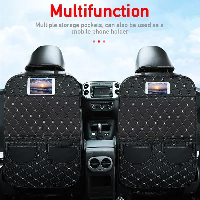 Car Seatback Protector Seat Back Protective Child Anti-Kick Mats Black Leather With Organizer Pocket Interior Accessories
