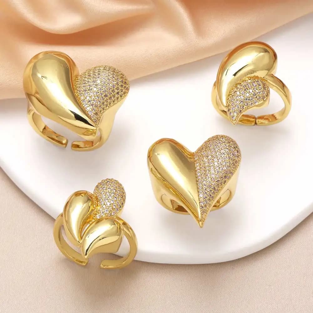OCESRIO Anelli di dichiarazione del cuore polacco di moda per le donne Rame placcato oro Cristallo bianco Anello ampio aperto Gioielli da donna righ03