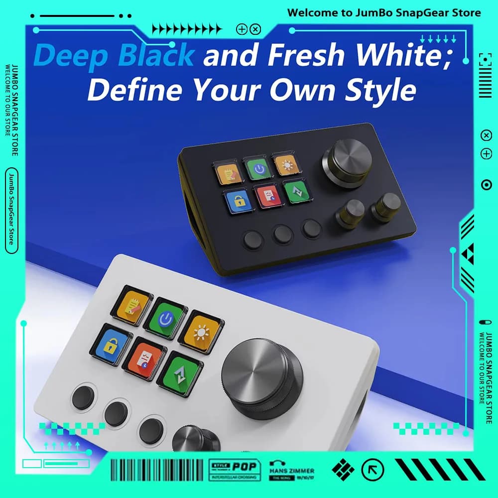 MiraBox N3 Macro Pad / Stream Deck, 6 Tasti LCD Programmabili, 3 Manopole, Scorciatoie Visive, Controller OBS, Mac/Win