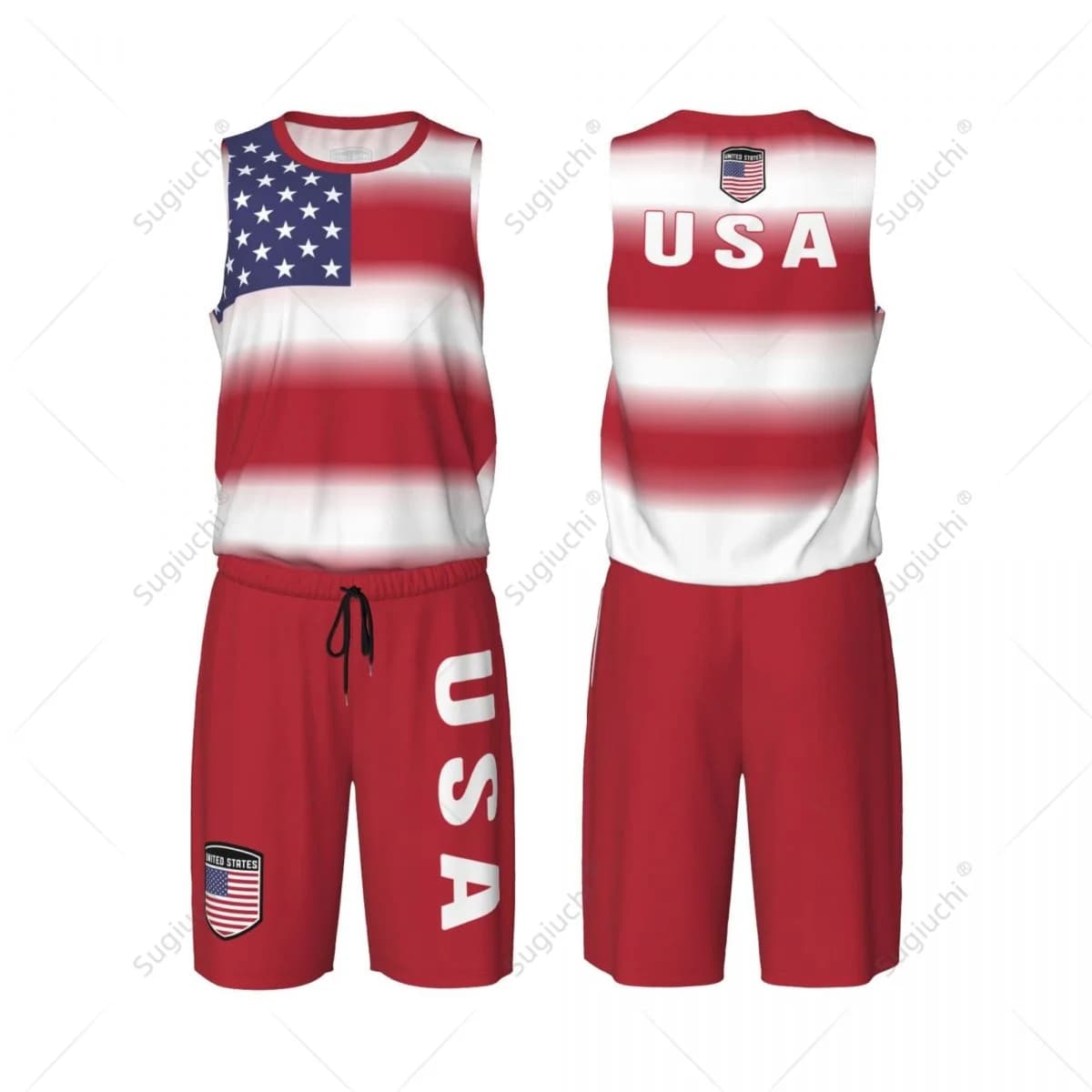 Men's basketball sweater with US flag, shirt and trousers set, sleeveless, exclusive custom name for team, Nunber, unisex