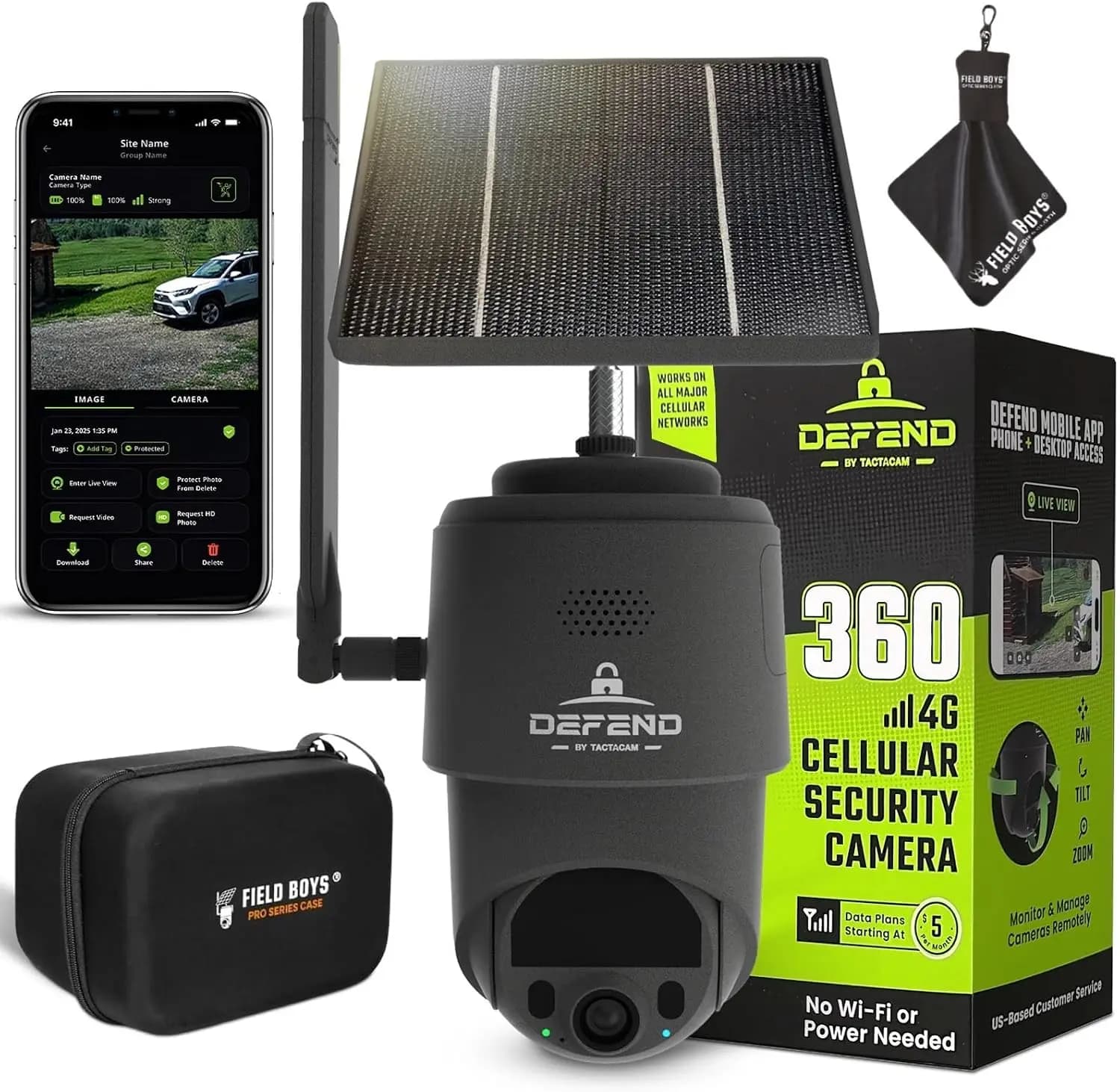 Cellular Security Camera with 4K Photos & 1080p Video, Solar Panel Powered Rechargeable Battery, 360° Pan/Tilt/Zoom, Weather-Resistant, Carrying Case Included