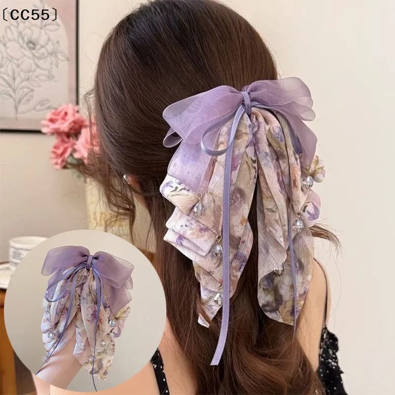 Sweet Floral Bow Bead Ponytail Clip Women French Elegant Hair Clips Shark Clip〔CC55〕