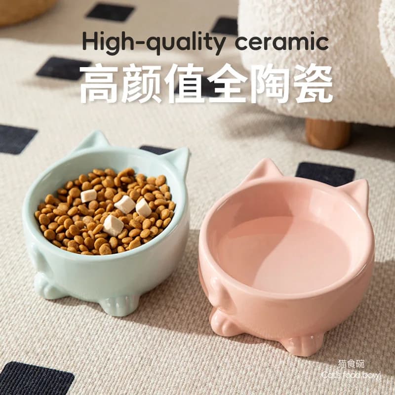 Cat rice bowl cervical spine high bowl double bowl cute drinking water protection basin neck protection pet