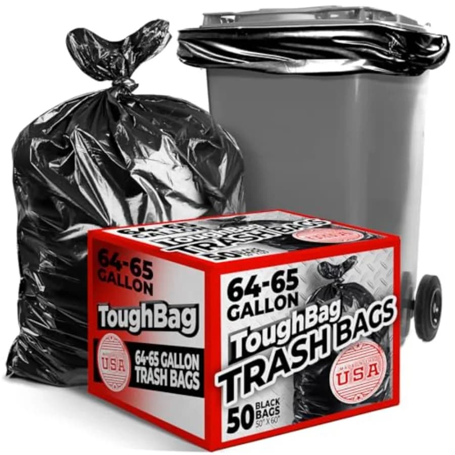Sacchi per la Spazzatura da 64-65 Galloni 50x60 Pollici, Sacchi Extra Grandi per Pattumiere, Confezione da 50, Resistenti, Prodotti negli USA
