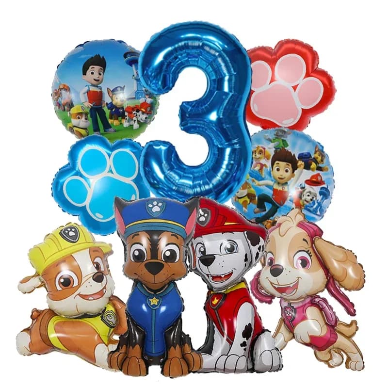 Set of 9 Paw Patrol Aluminum Balls, Birthday Party Decorations, Balloons with Numbers, Children's Party Accessories, Gift and Decoration