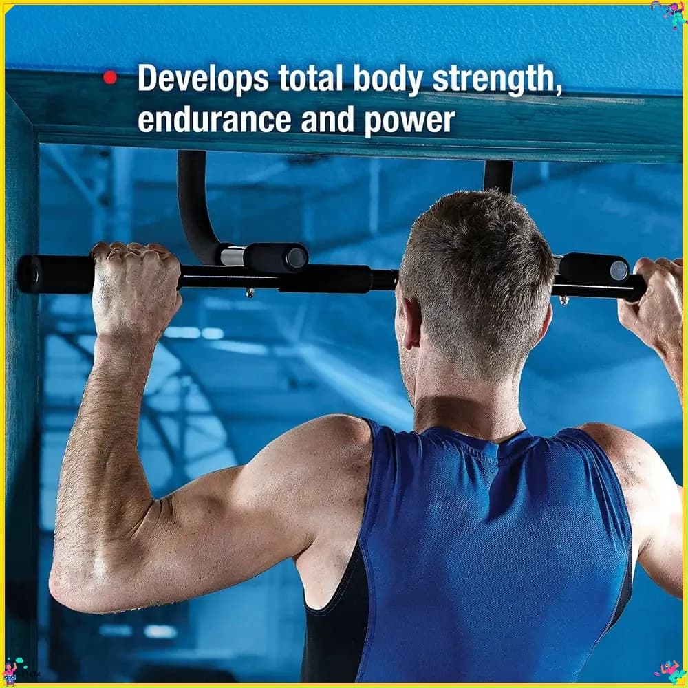 Space saving traction bar with 12 grips, fitness tool for full body workout at home and strength training