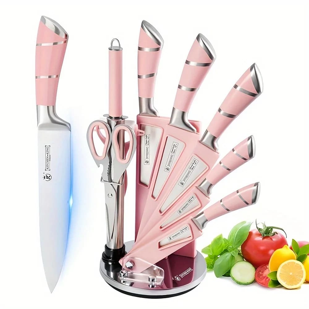 MDHAND 9 pezzi coltelli da cucina set con supporto in acrilico chef mannaia per pane coltello da sbucciare forbici affilacoltelli carne tritare verdure