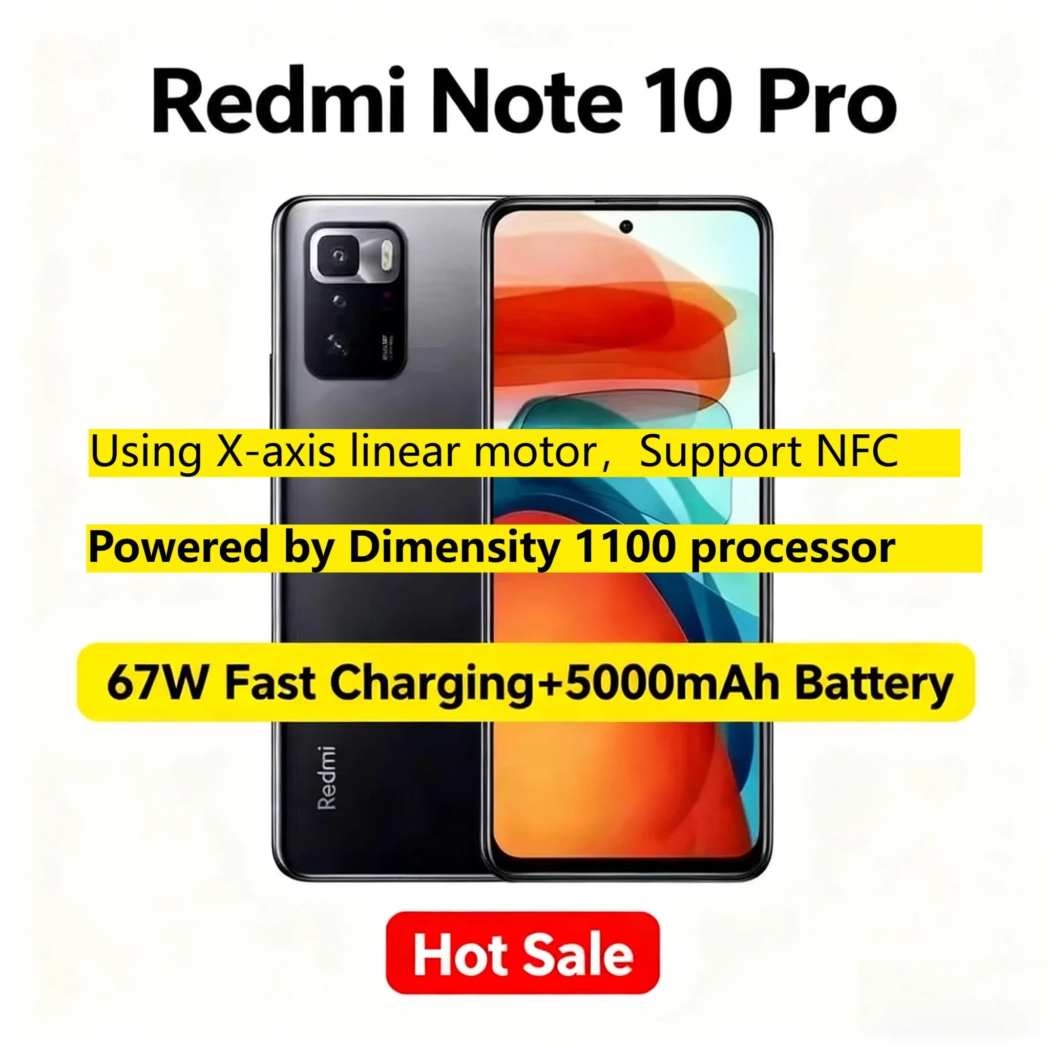 Xiaomi Redmi Note 10 Pro Full Netcom 5G Tianji 1100 Processore Smartphone utilizzando il supporto del motore lineare dell'asse X Telefoni smartphone NFC