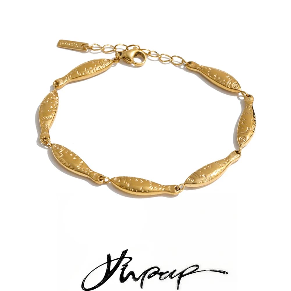 Yhpup Ocean Series Stainless Steel Fish Chain Bracelet Bangle Summer Vacation Jewelry for Women Tropical Accessories