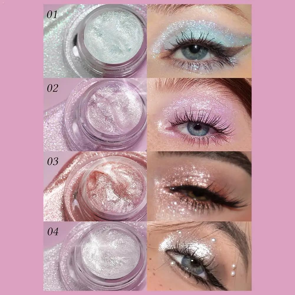 Ombretto Liquido Glitterato Perlato Shimmer Highlight, Ombretto Occhi ad Alta Lucentezza, Lunga Durata e Resistente alle Sbavature, 4 Colori