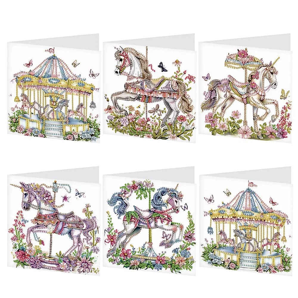6 pezzi kit di biglietti d'auguri per pittura artistica con diamanti, carosello fai da te artigianato con diamanti con buste carte d'arte con diamanti per le celebrazioni