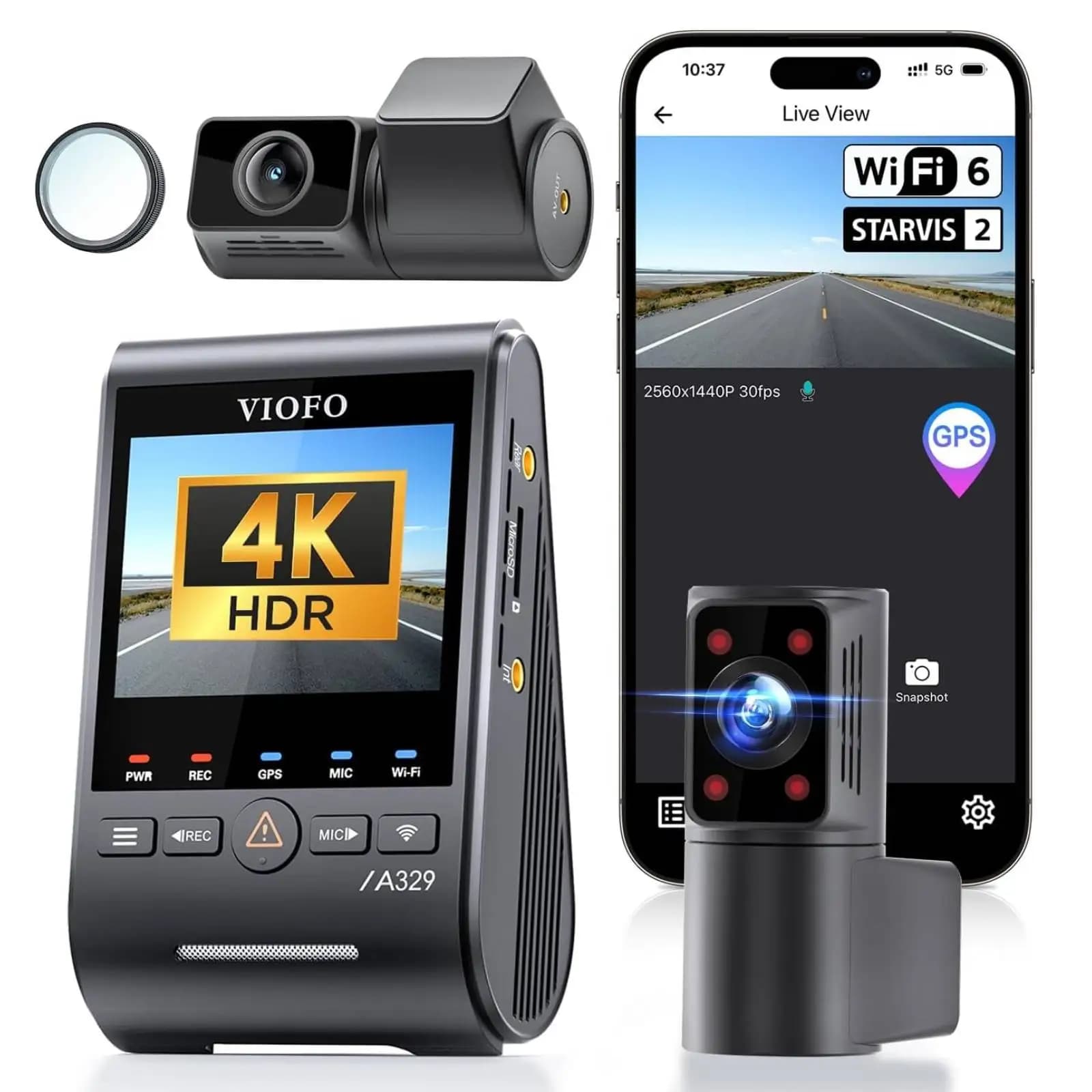 VIOFO A329S 3CH 4K 30FPS+2K Rear +2K Cabin HDR Dash Cam with Sony STARVIS 2 Sensor, Support SSD, Low Power Impact Detection