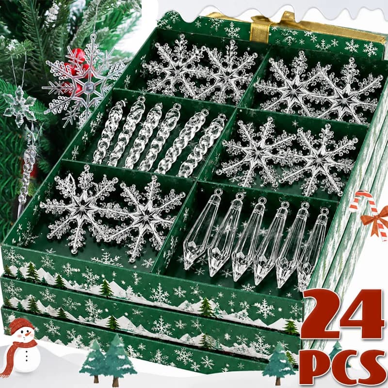Acrylic Christmas Ice Pendants Crystal Clear Snowflake Icicle Xmas Tree Hanging Pendant Ornaments New Year Home Party Decoration