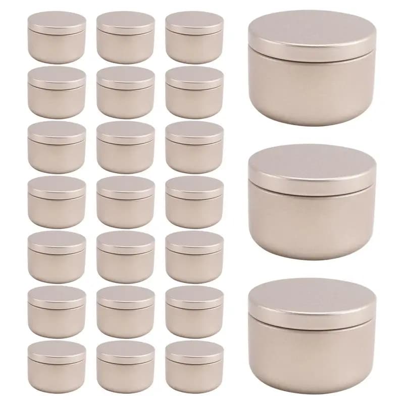 AEE8-24 Pezzi Barattoli per Candele, Etichette Decorative, Contenitori Vuoti, Scatole di Latta per Candele, Portacandele, Contenitori Rotondi in Latta