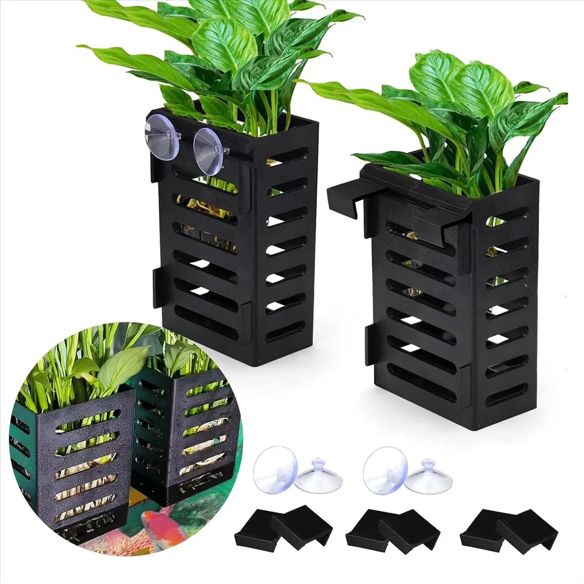 YHYS Set di 2 Portapiante per Acquario con Ganci e Ventose, Vasi Sospesi per Piante Acquatiche e Decorazioni per Acquari