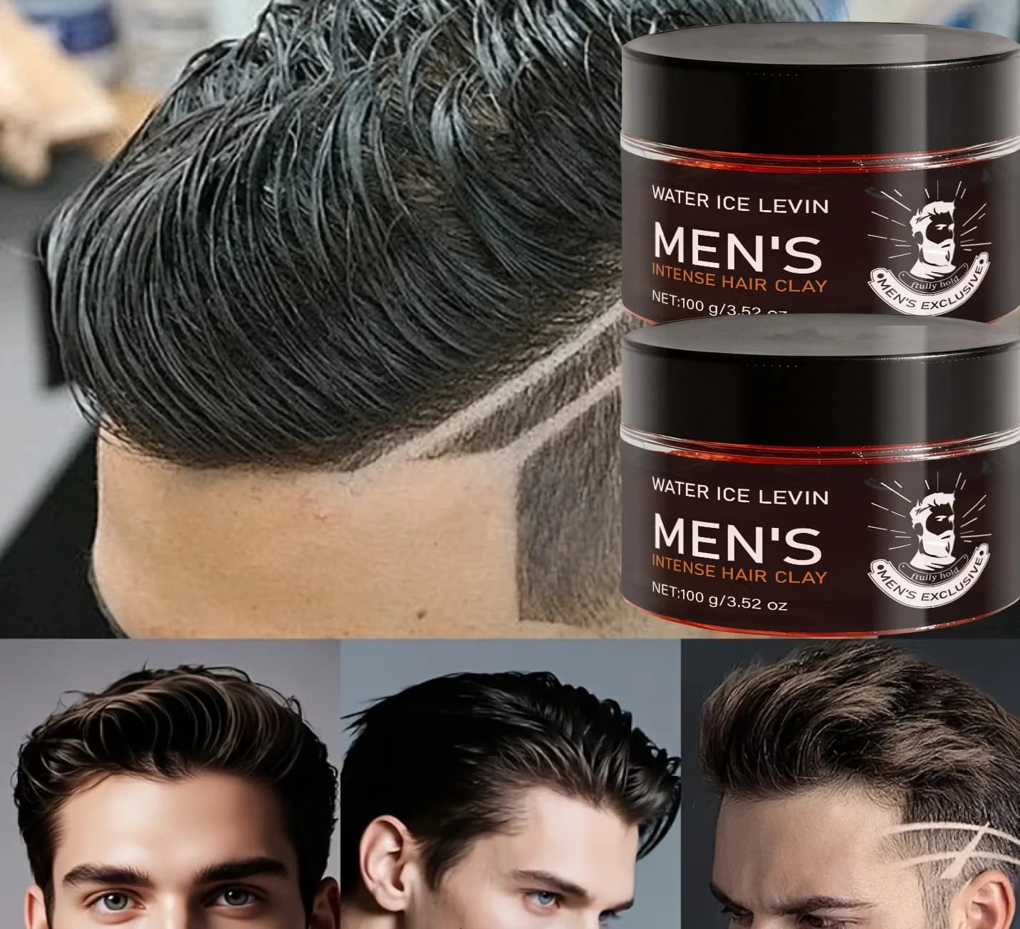 Men's Biotin & Keratin Hair Clay, Strong Hold Shaping Clay with Rosemary Oil for Textured Style 100g