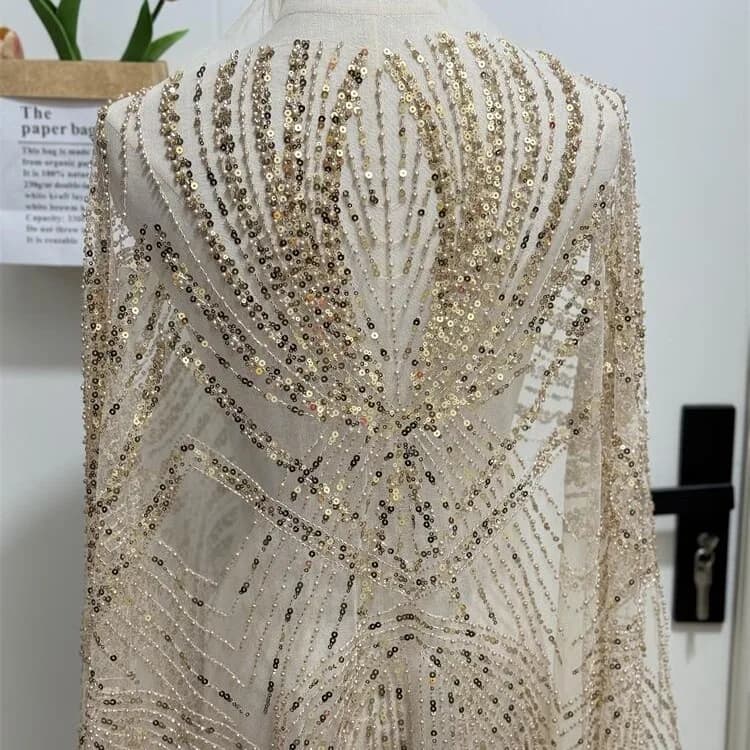 1M/lot 134Cm Wide Sequin Beaded Lace Fabric Elegant Mesh Material for DIY Wedding Dresses & Garment Decoration Accessories F102