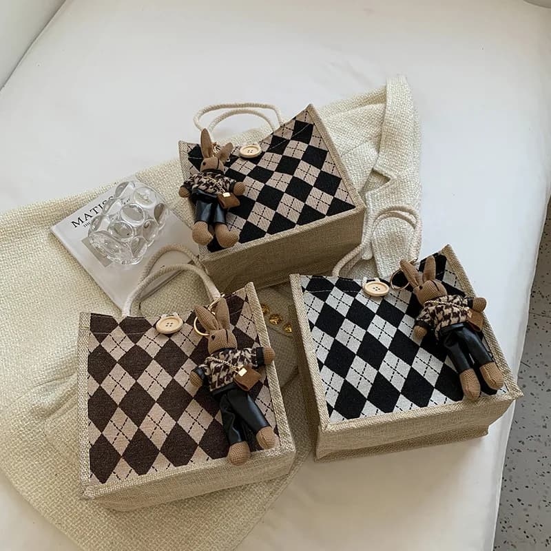Borsa in Lino da Donna, Borsa alla Moda per Uscite, Stile Giapponese, Borsa per Pranzo Bento da Ragazza